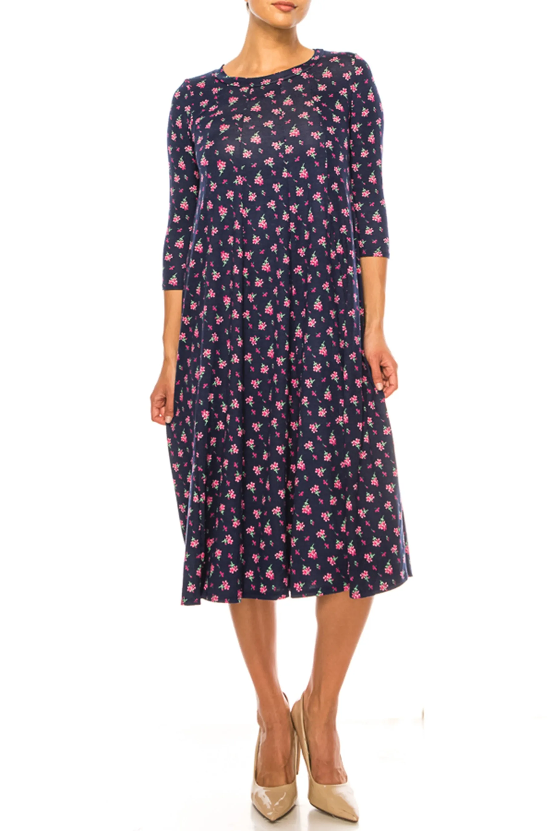 Women's Floral Essence Paneled A-Line Midi Dress