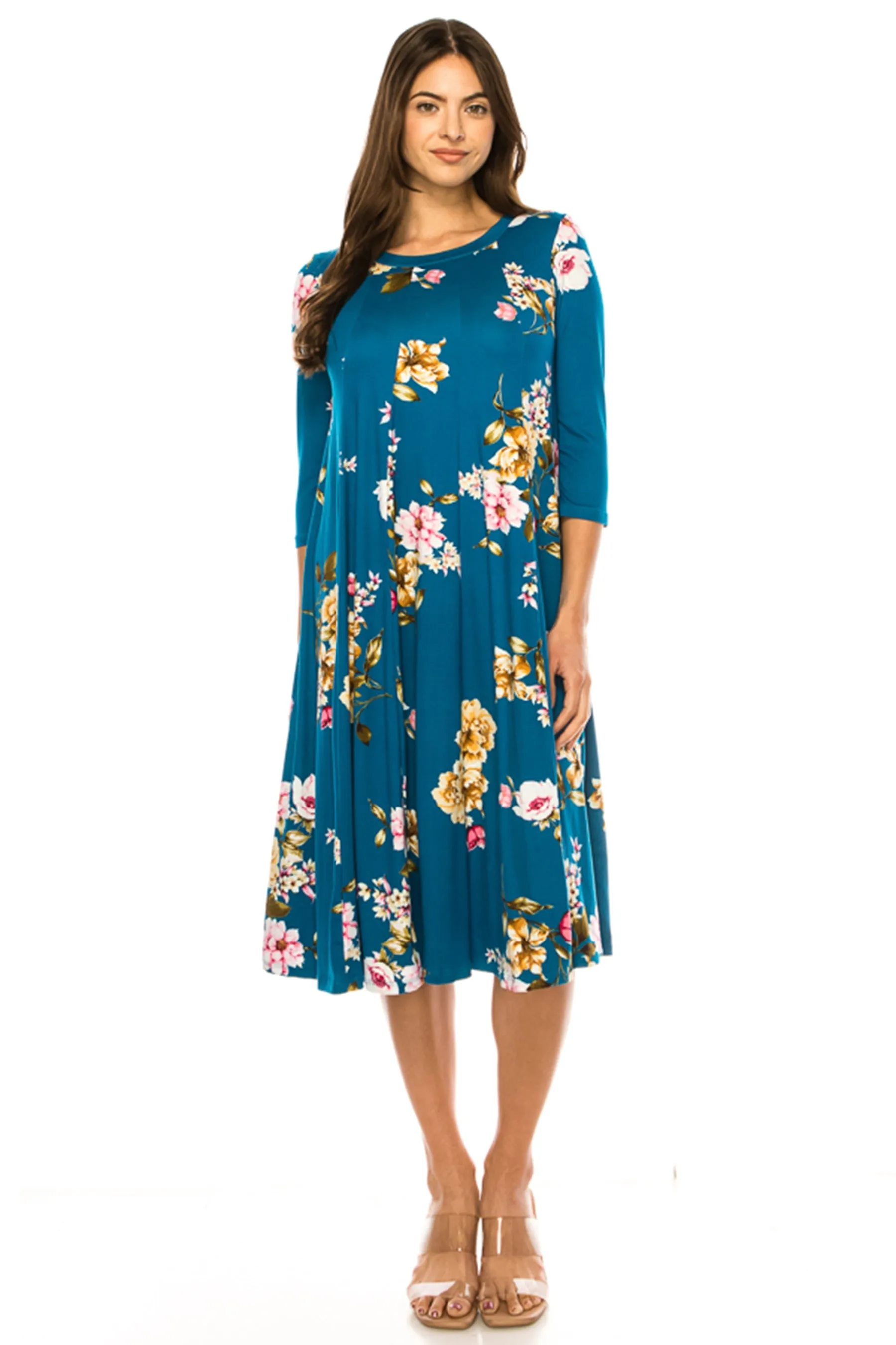 Women's Floral Essence Paneled A-Line Midi Dress