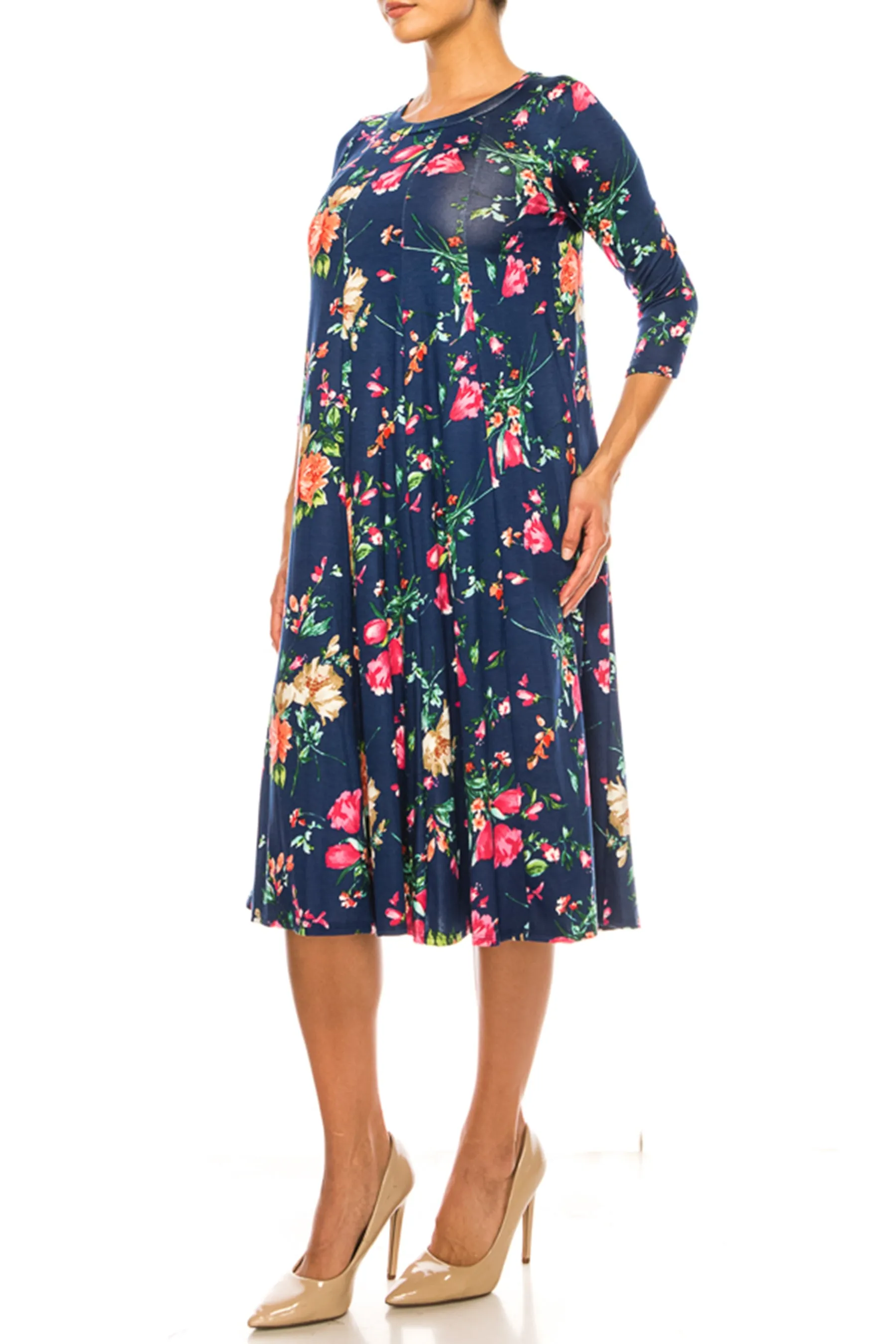 Women's Floral Essence Paneled A-Line Midi Dress