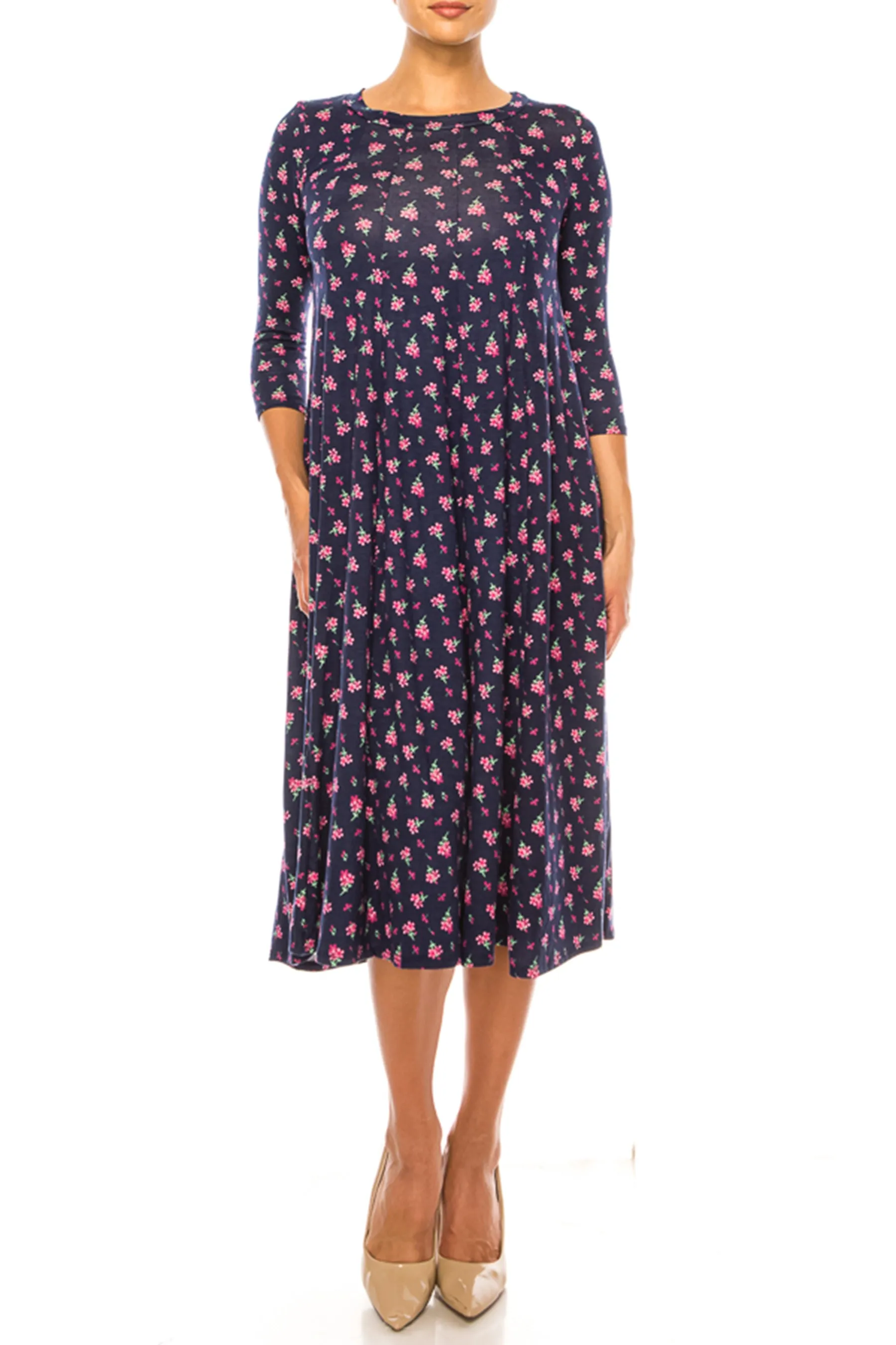 Women's Floral Essence Paneled A-Line Midi Dress