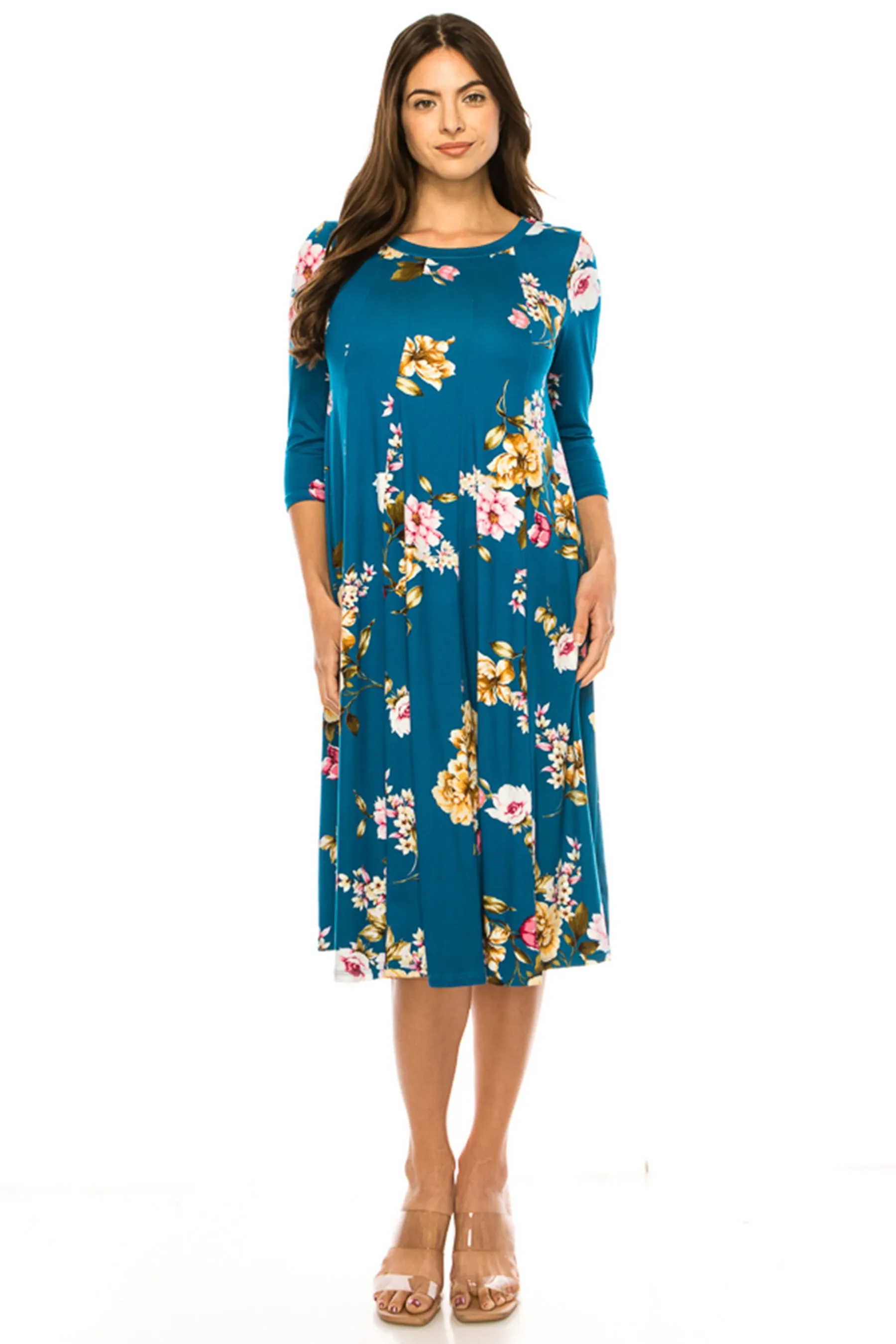 Women's Floral Essence Paneled A-Line Midi Dress