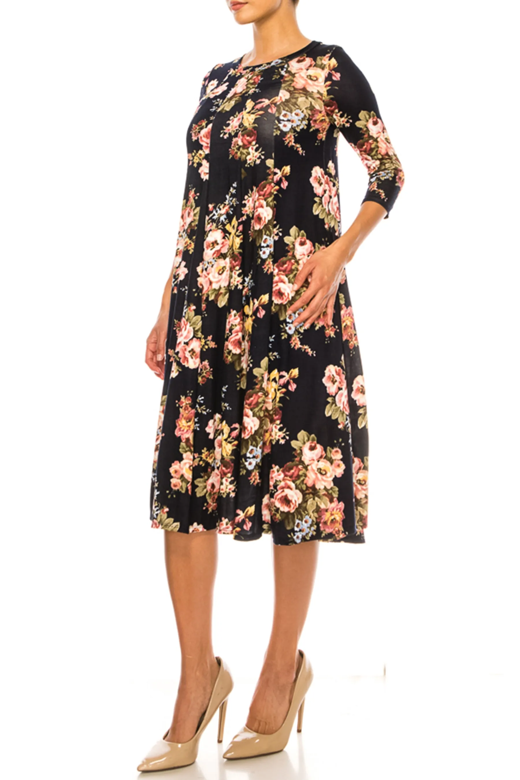 Women's Floral Essence Paneled A-Line Midi Dress