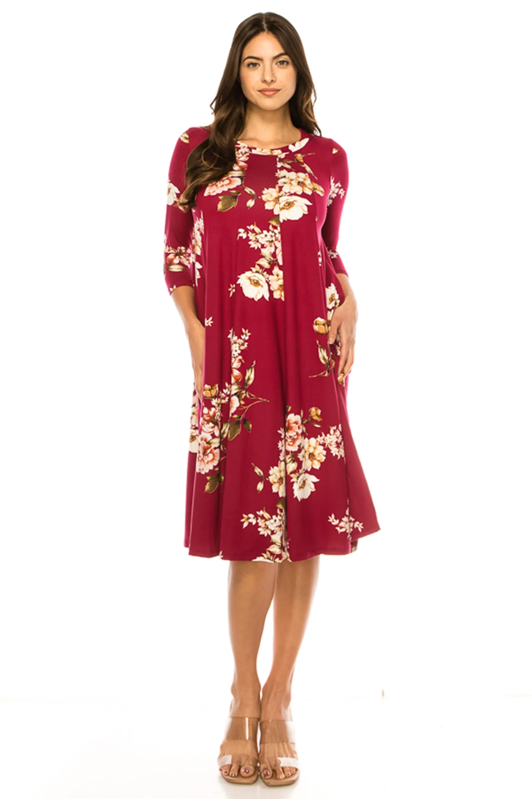 Women's Floral Essence Paneled A-Line Midi Dress