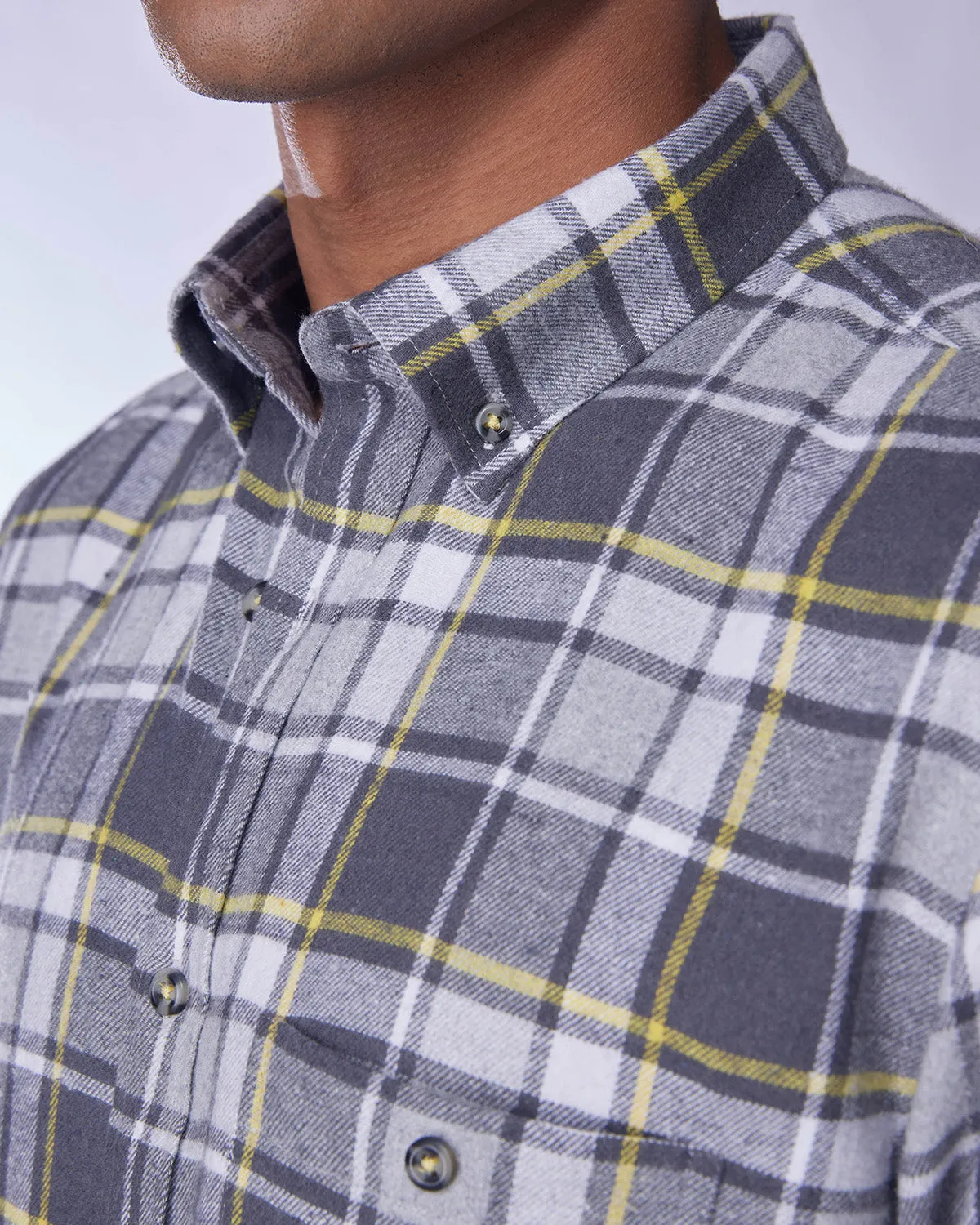 Yellow & Grey Brushed Twill Checked Shirt